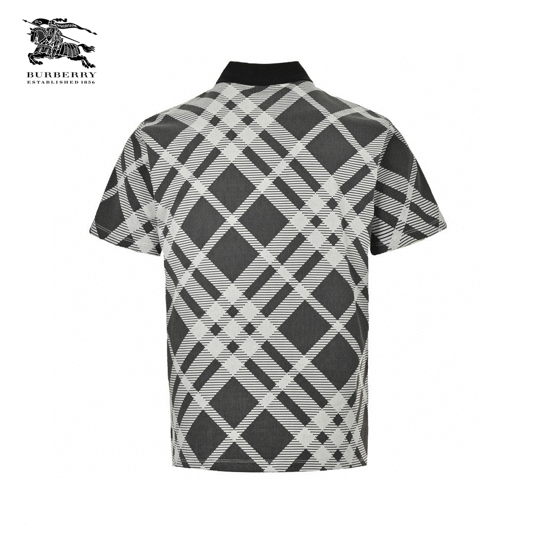 B**rry geometric check polo shirt (black and white)