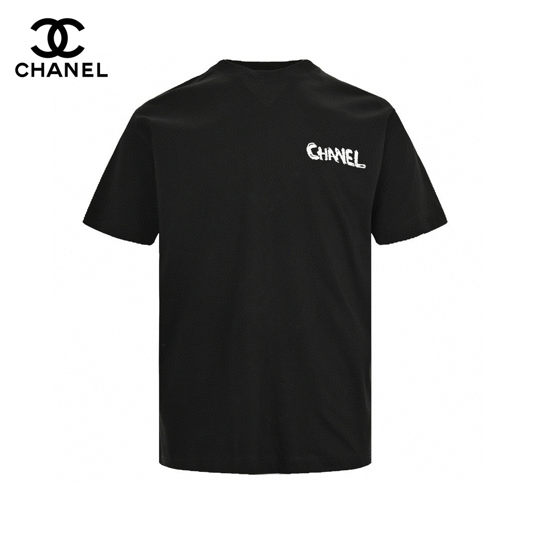 Ch*el pink splash logo black t-shirt