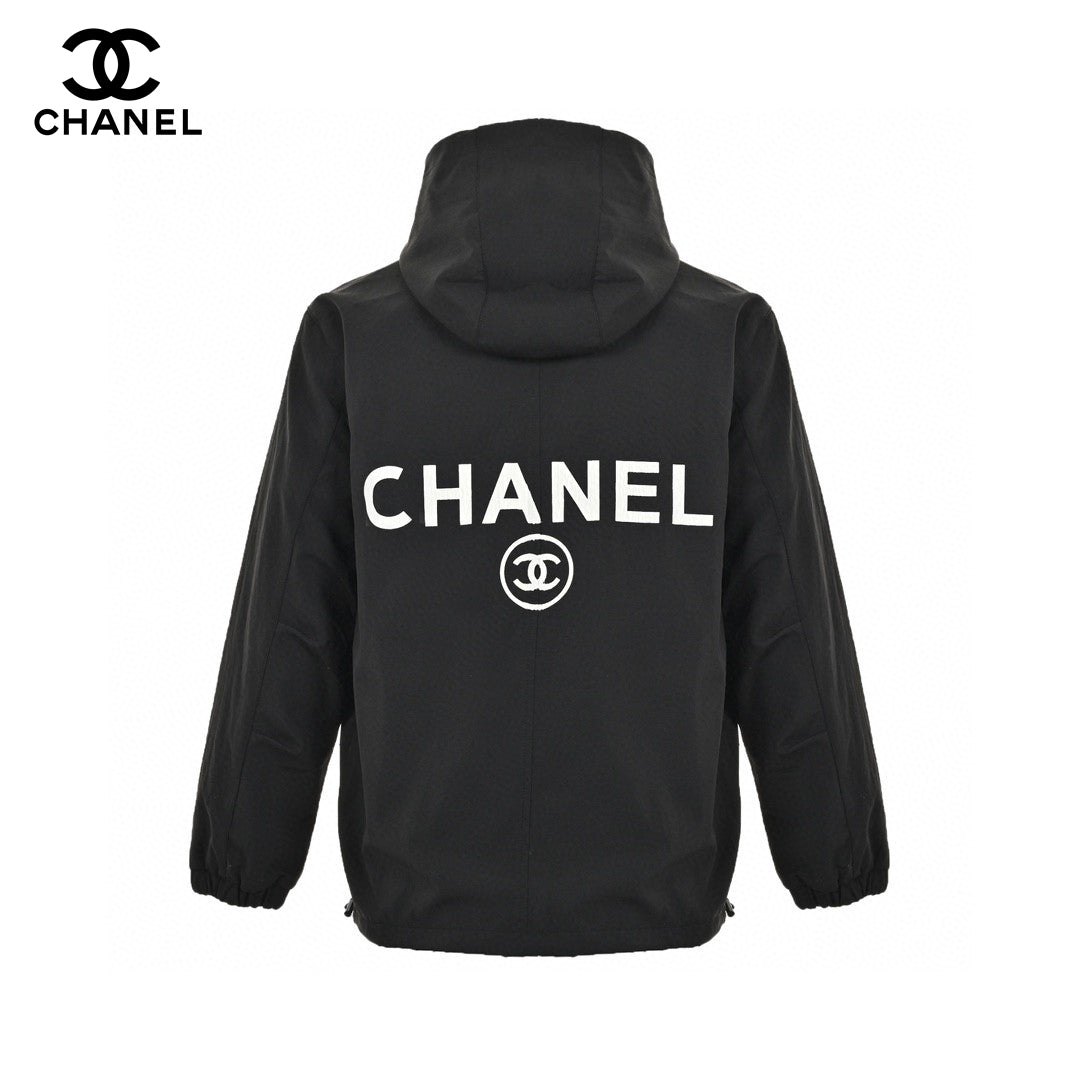 Ch*el two-tone hooded jacket