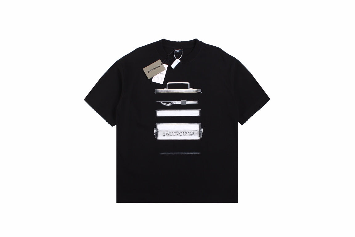 Ba*len*cia*ga black t-shirt with metallic print design