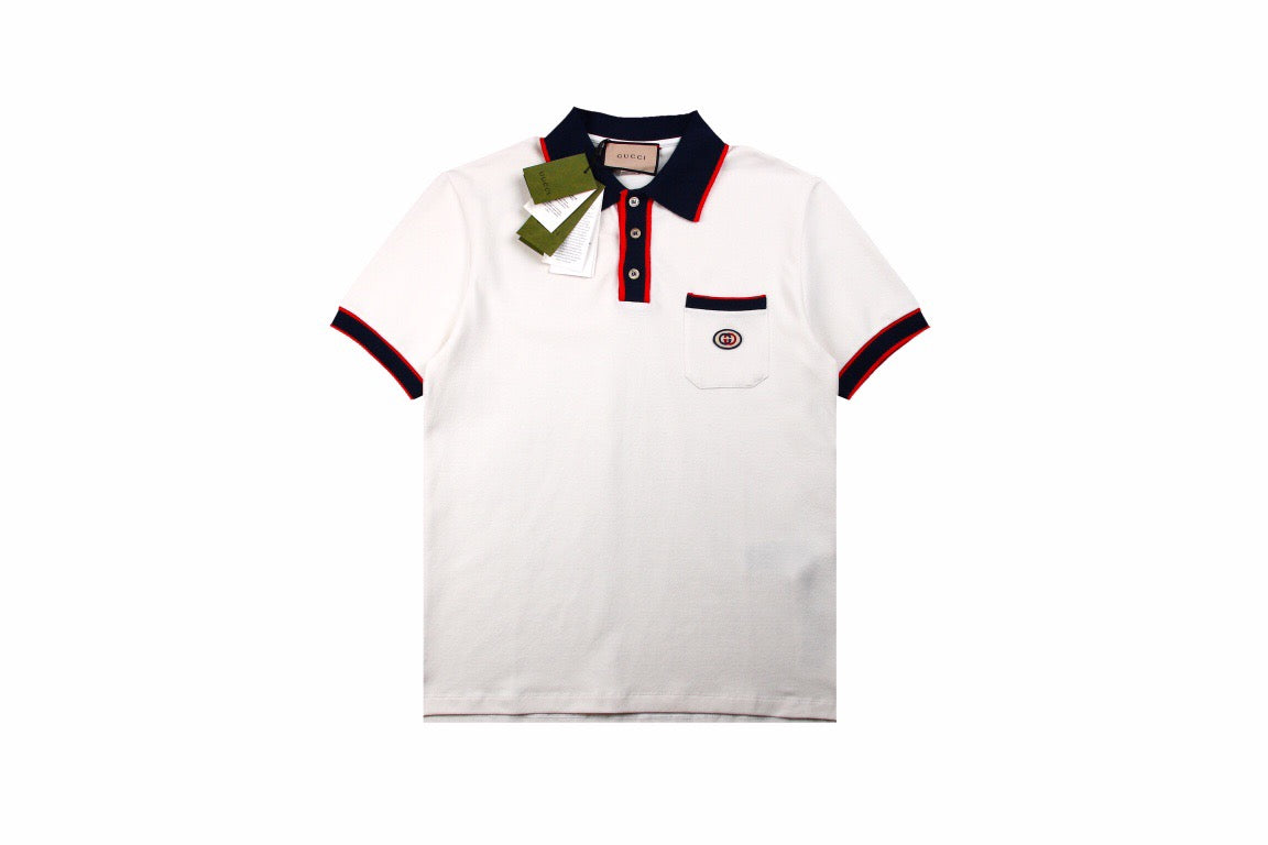 G*u*i polo shirt with web collar (white)