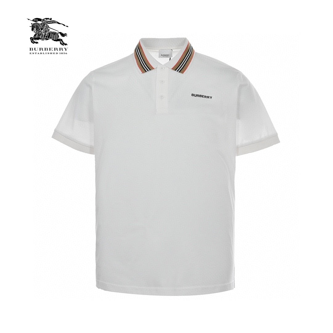 B**rry striped collar white polo shirt
