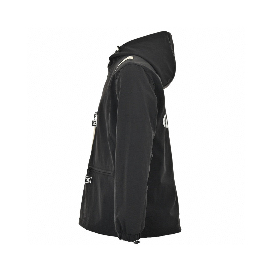 Ch*el two-tone hooded jacket