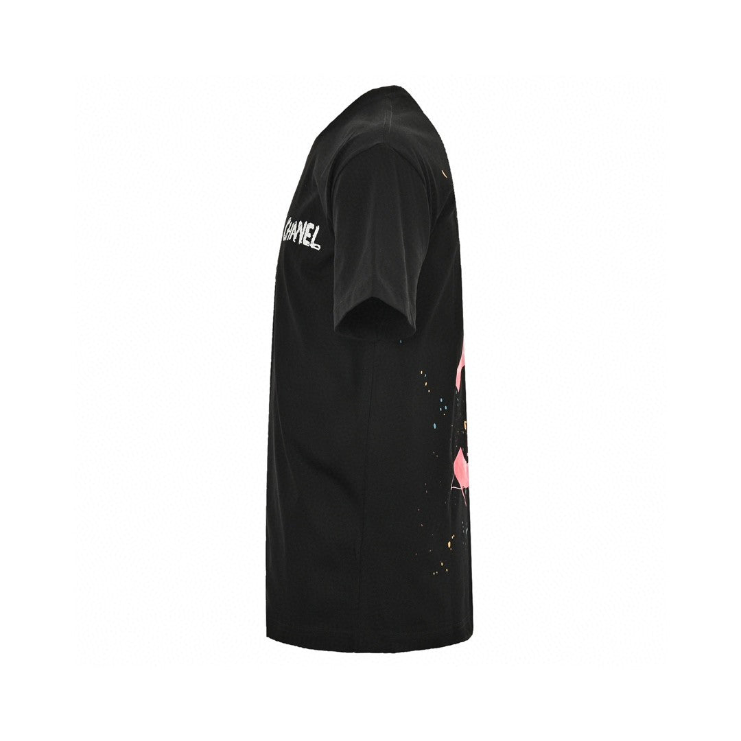 Ch*el pink splash logo black t-shirt