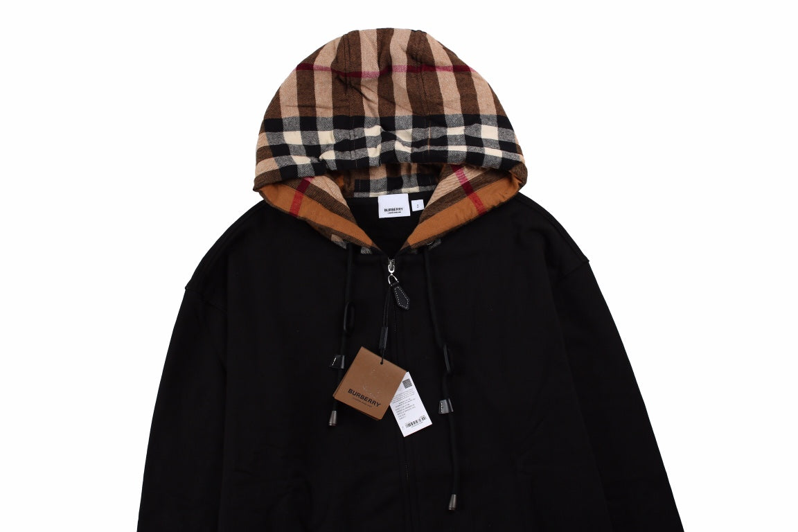 B**rry check-lined hoodie - black