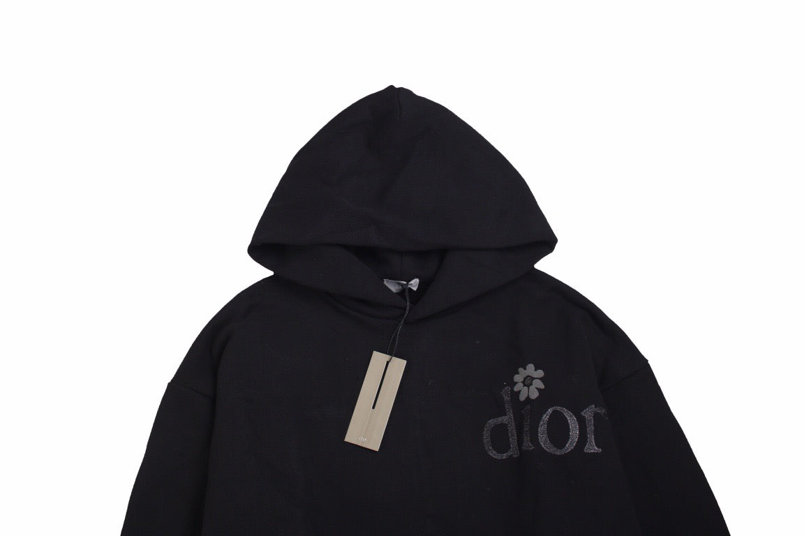 D*or flower logo hoodie - black