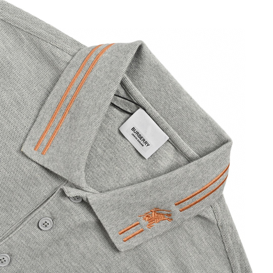 B**rry striped collar polo shirt in grey