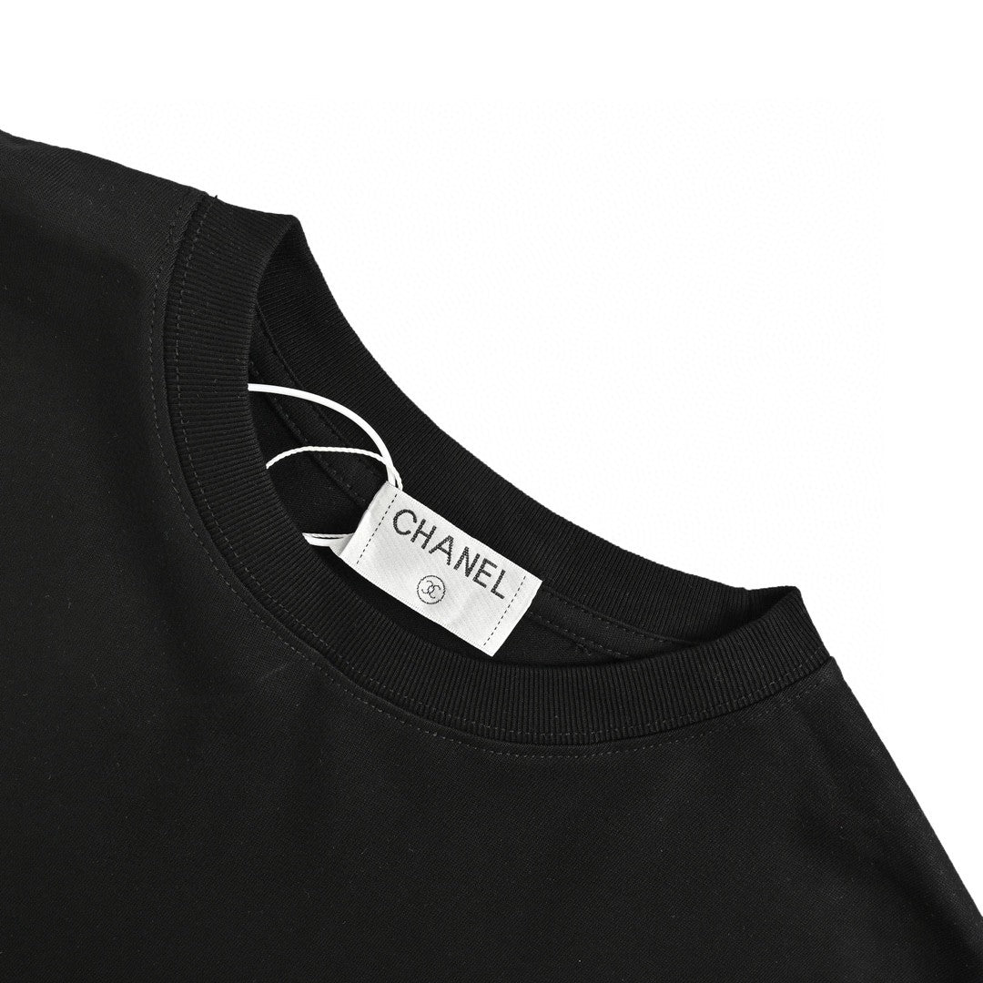 Ch*el pink splash logo black t-shirt