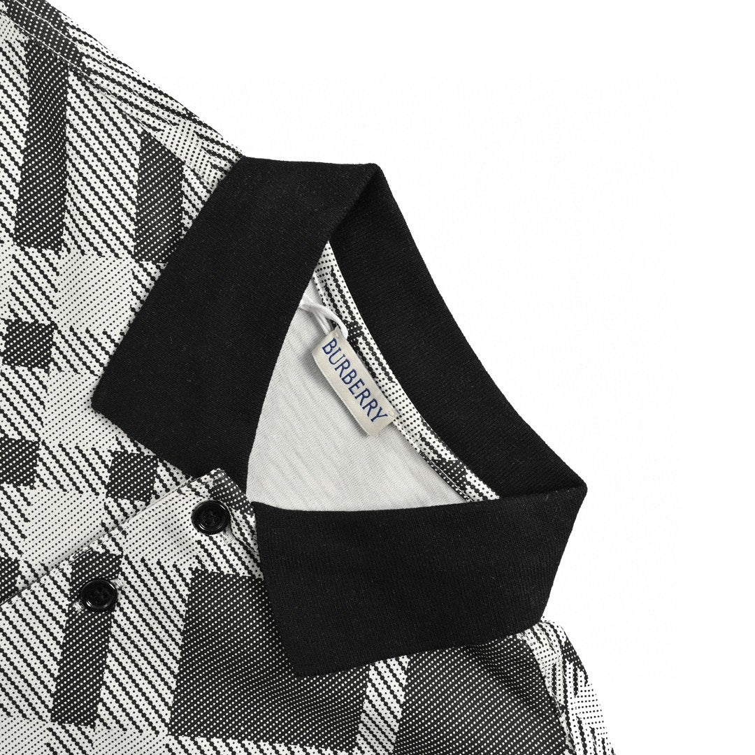 B**rry geometric check polo shirt (black and white)