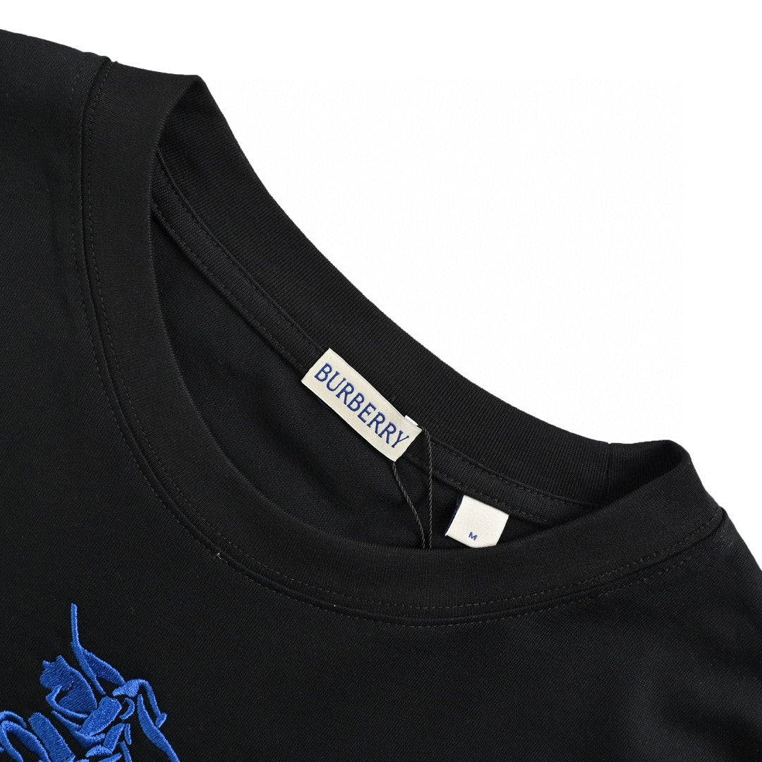 B**rry black t-shirt with blue equestrian knight logo