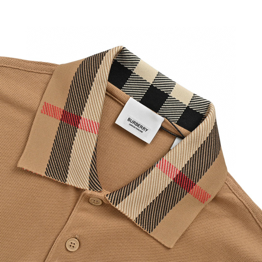 B**rry polo shirt with check collar (tan)