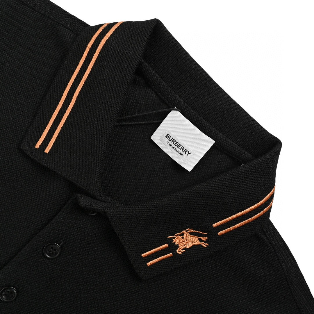 B**rry striped collar polo shirt in black