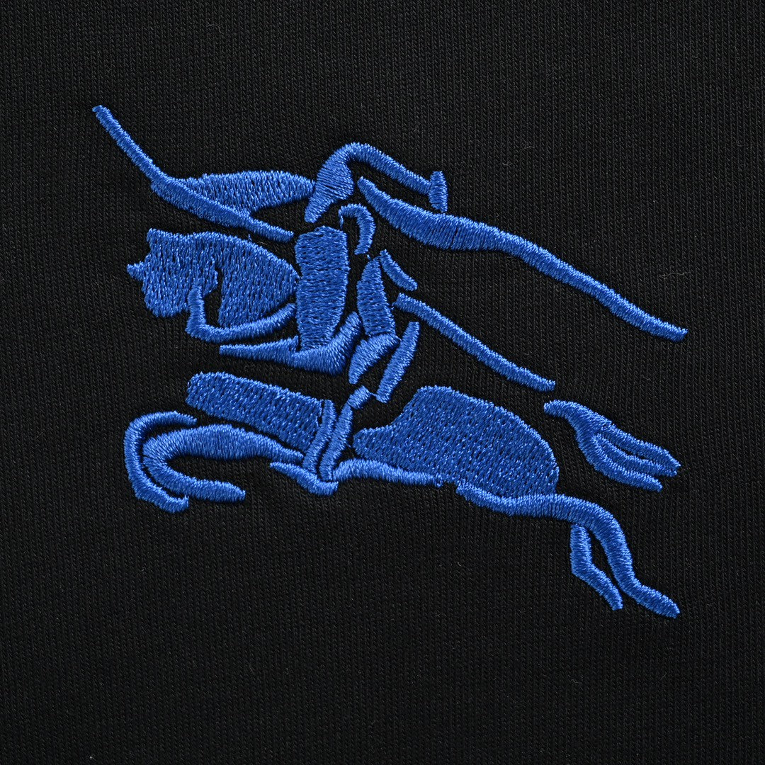 B**rry black t-shirt with blue equestrian knight logo
