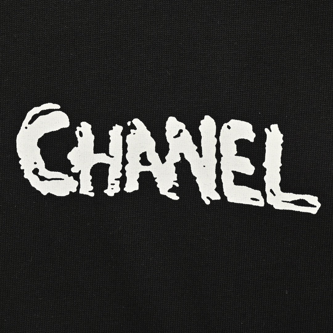 Ch*el pink splash logo black t-shirt