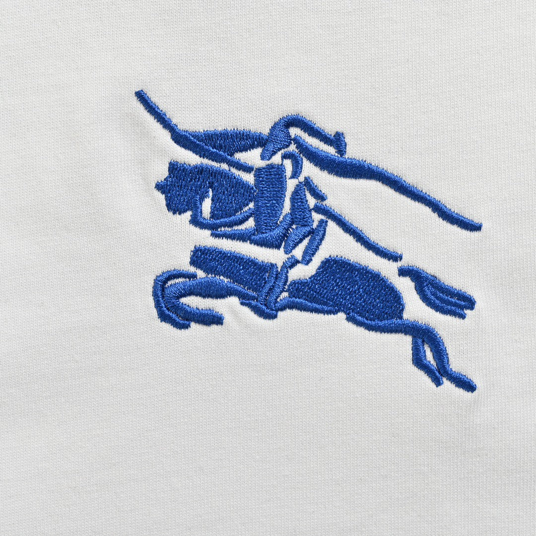 B**rry white t-shirt with blue equestrian knight logo