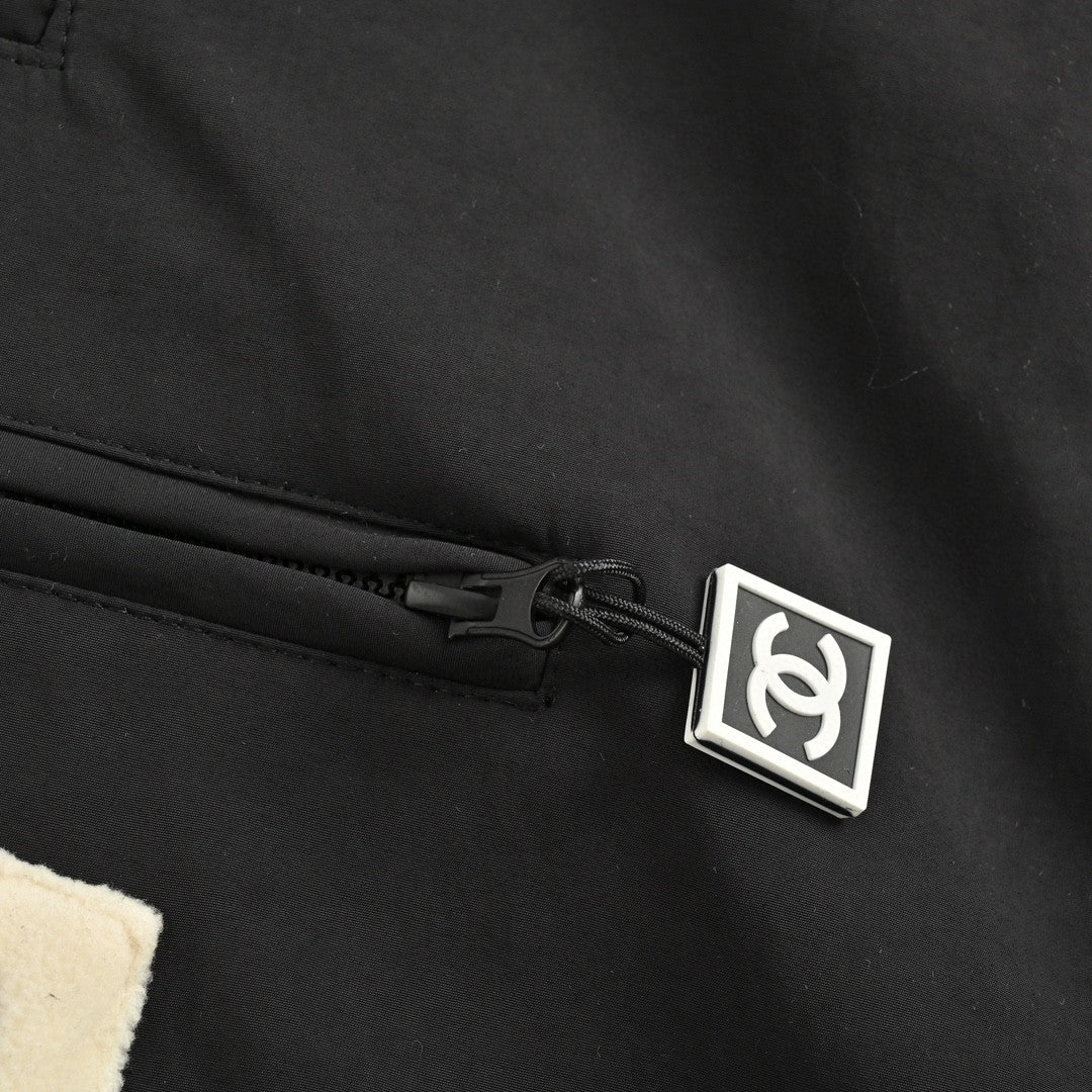 Ch*el two-tone hooded jacket