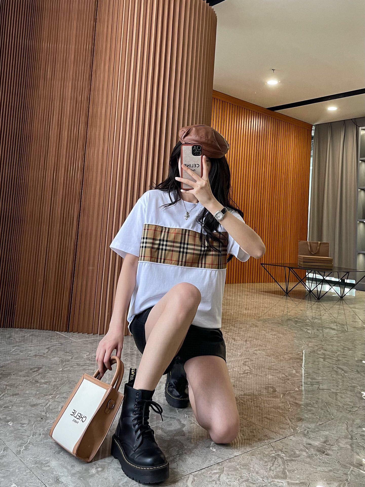 B**rry check panel t-shirt (white)