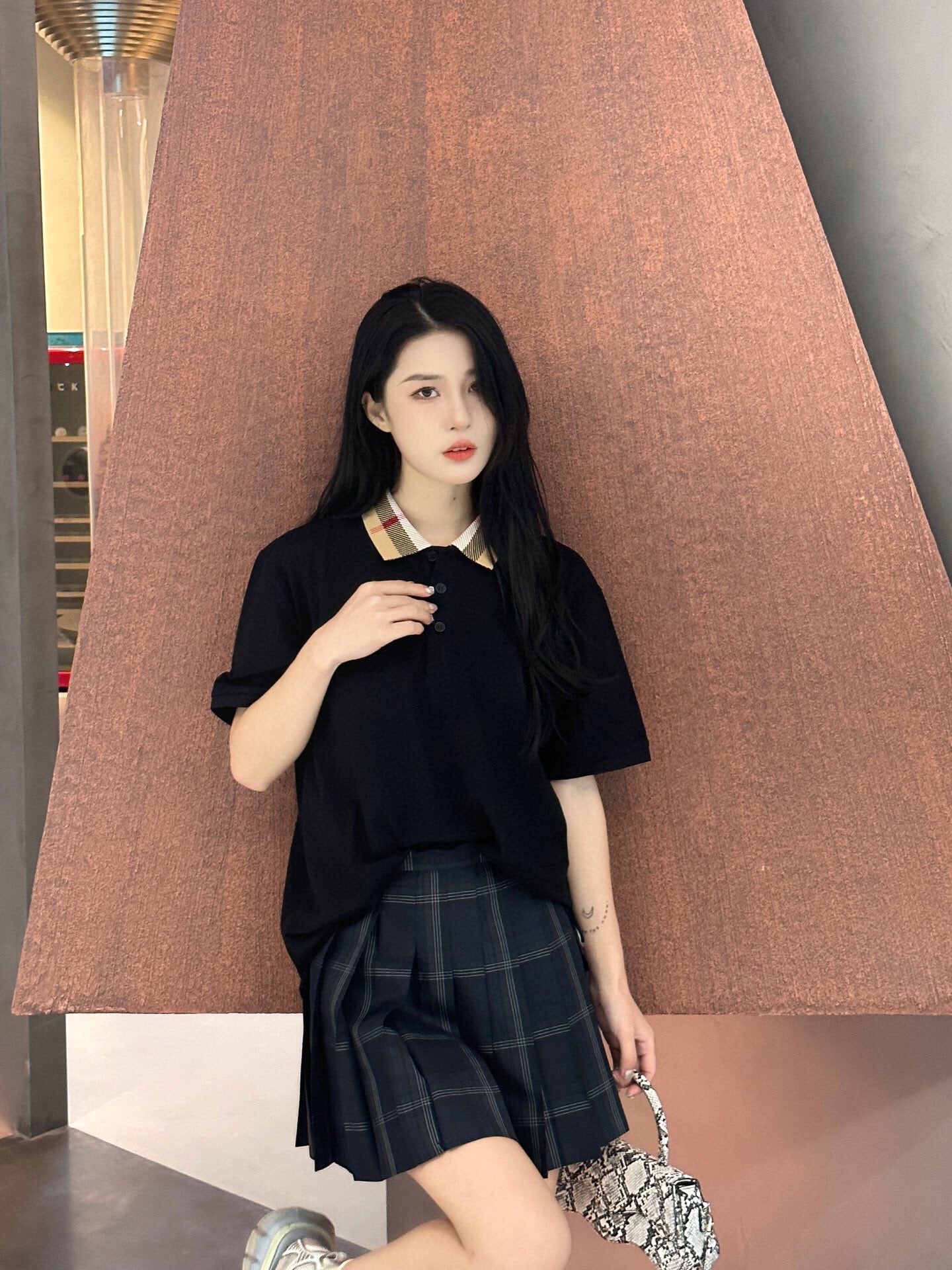 B**rry check collar polo - black