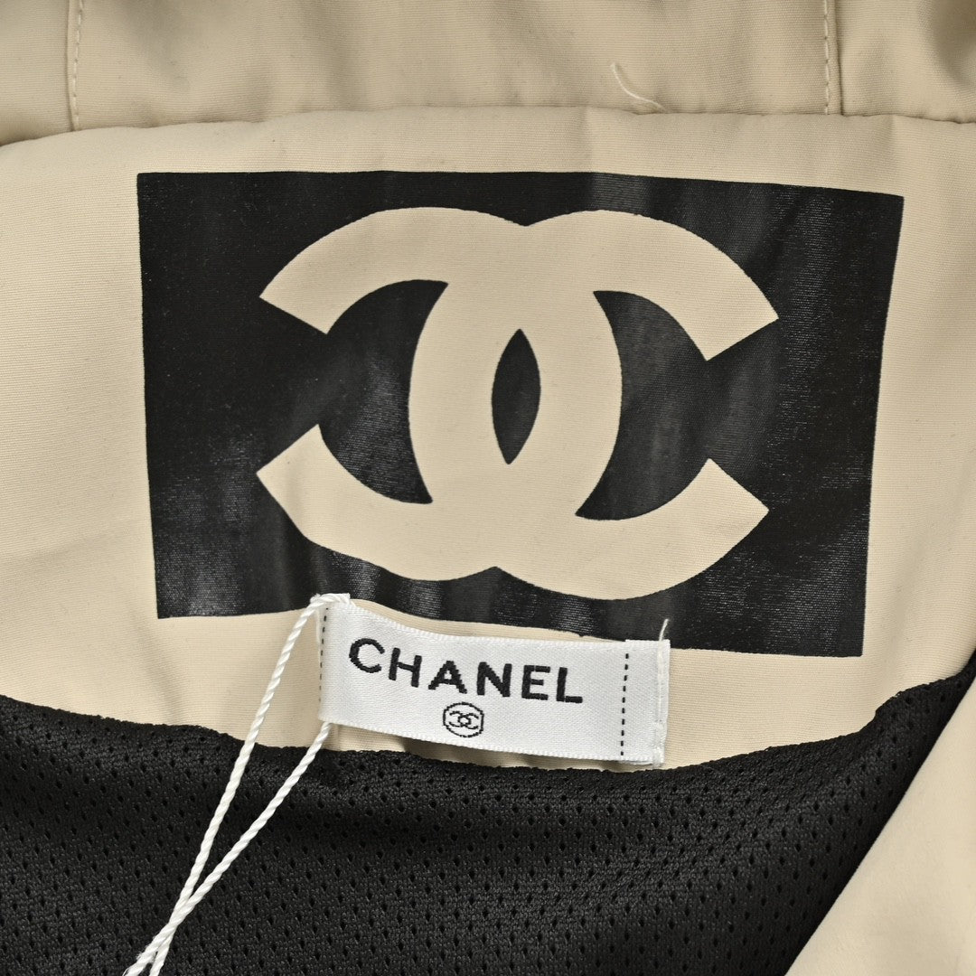 Ch*el two-tone hooded jacket