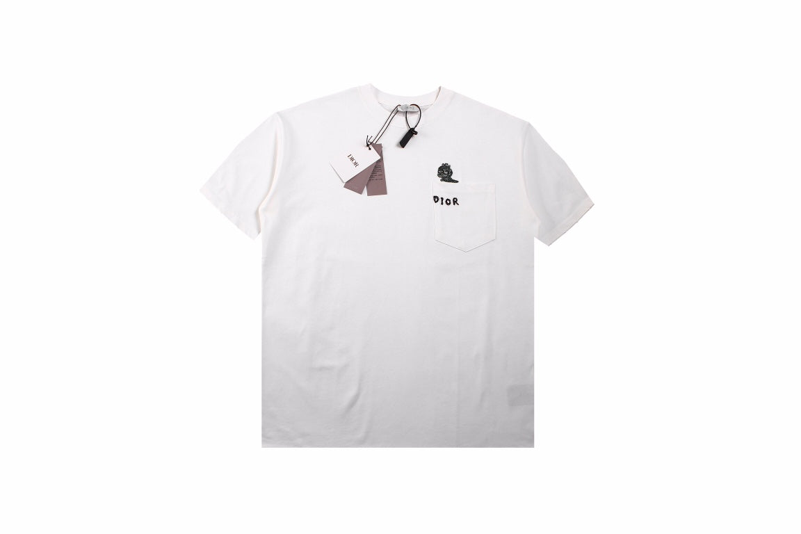 D*or embroidered lizard t-shirt - white