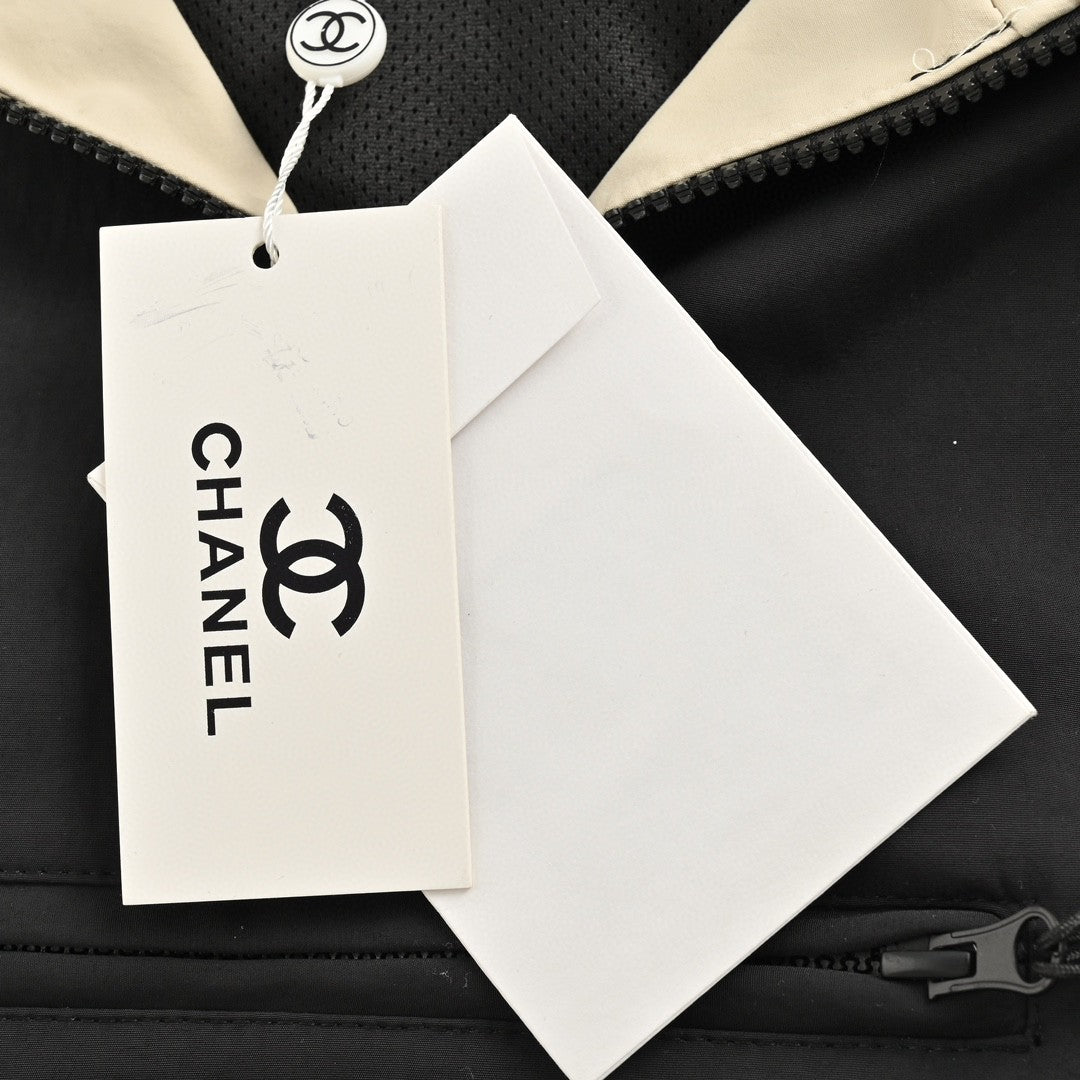 Ch*el two-tone hooded jacket