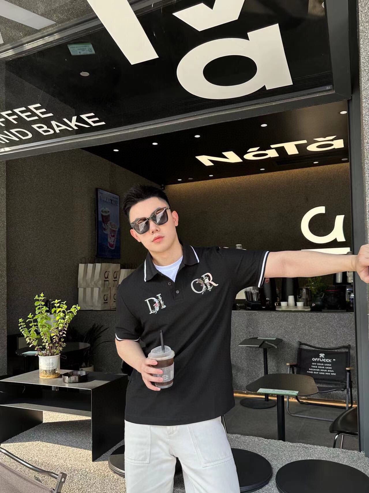 D*or polo shirt with floral logo design