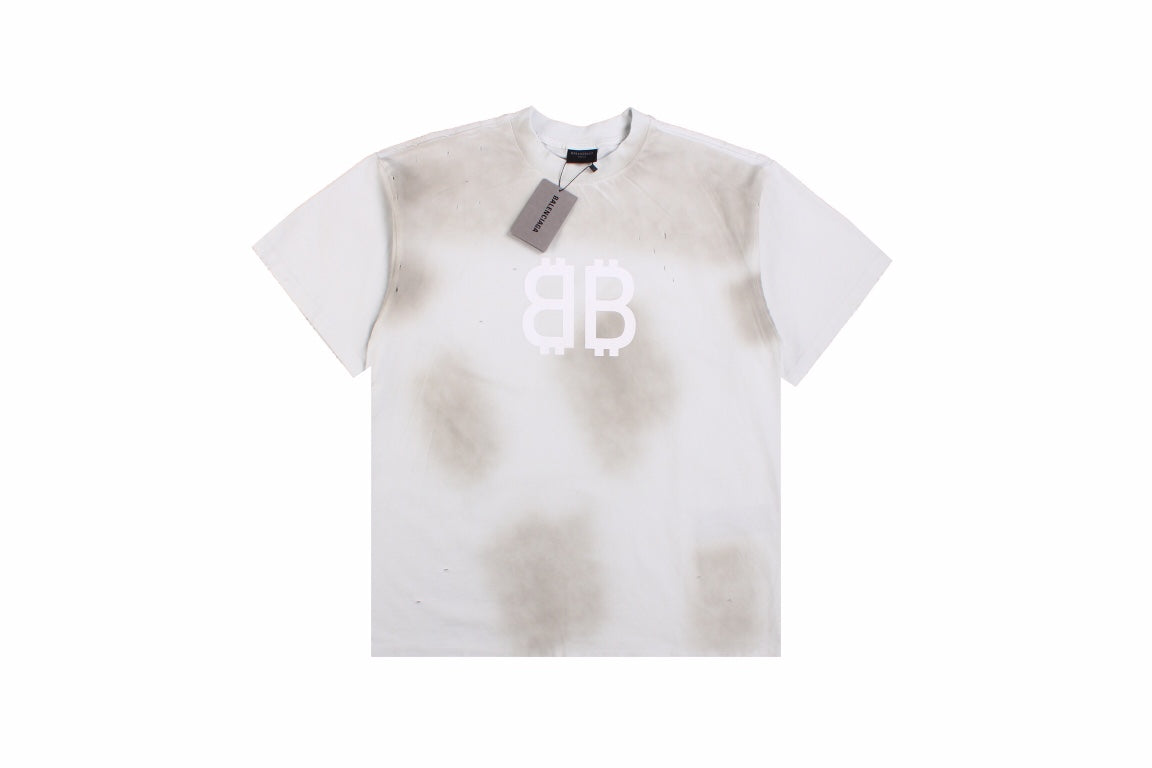 Ba*len*cia*ga distressed logo t-shirt (white/grey)