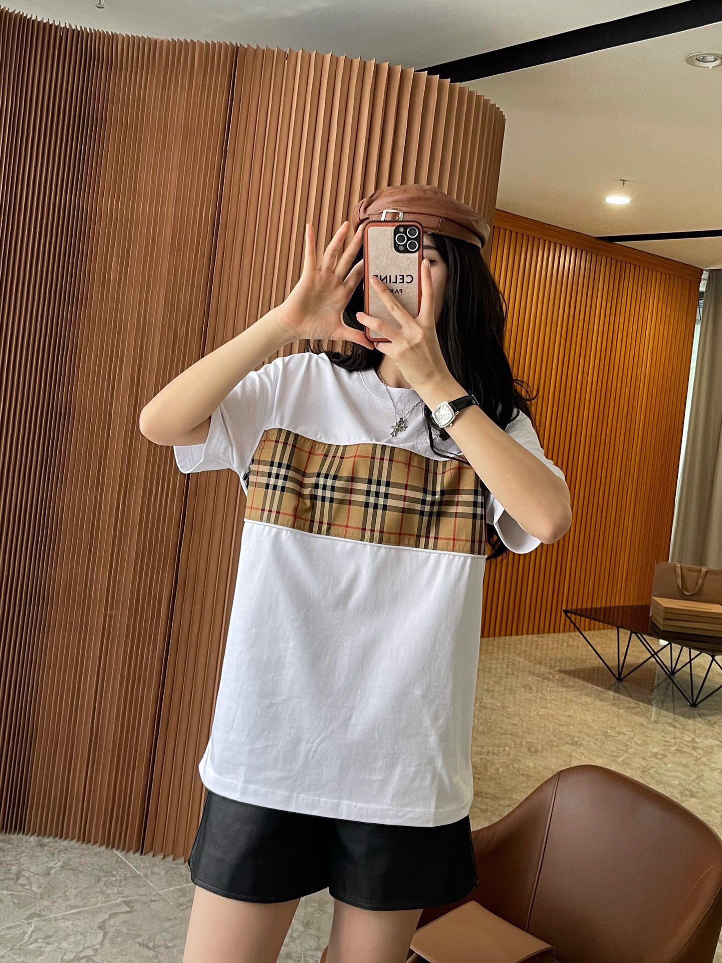 B**rry check panel t-shirt (white)