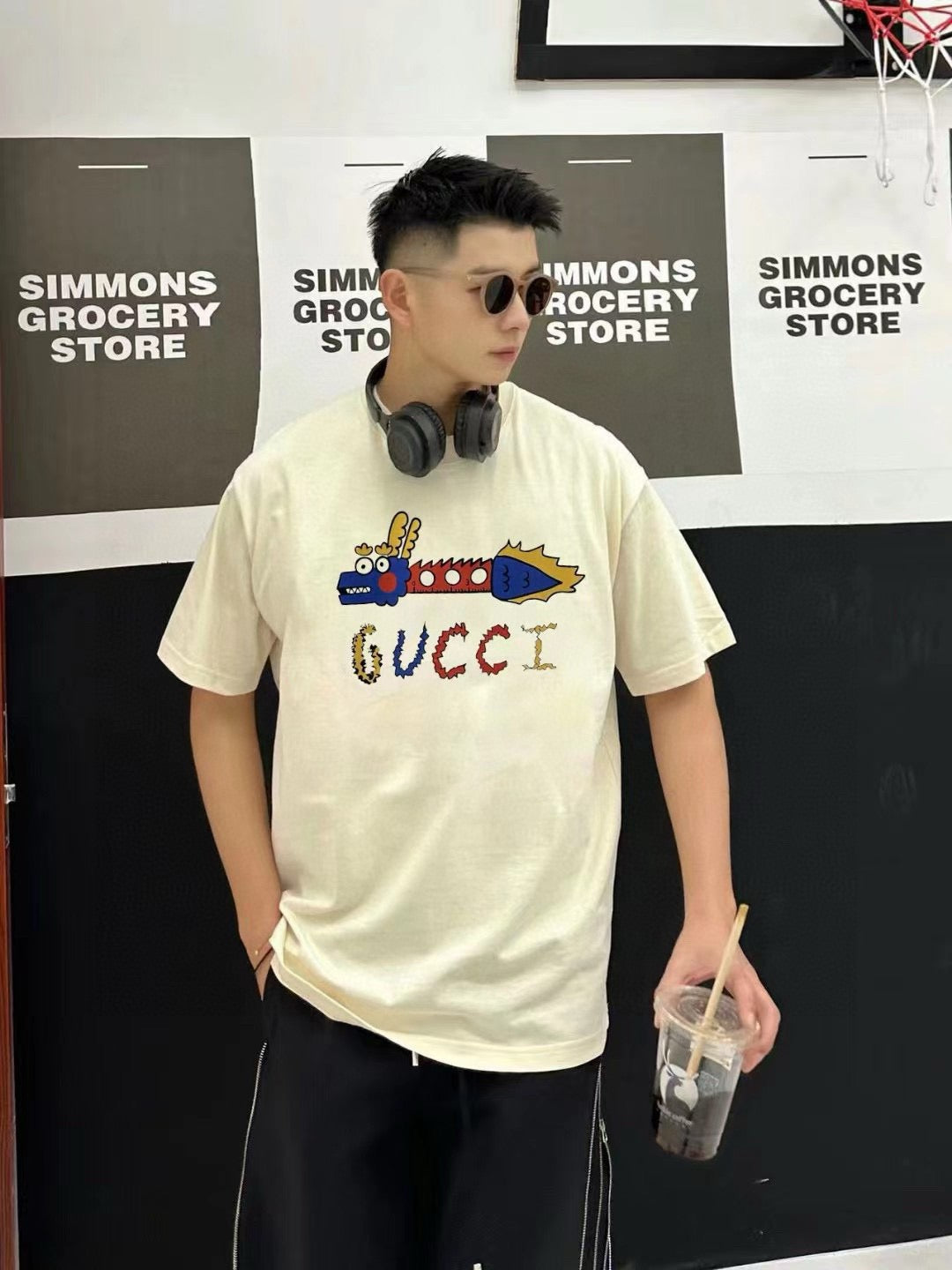 G*u*i white t-shirt with dragon graphic