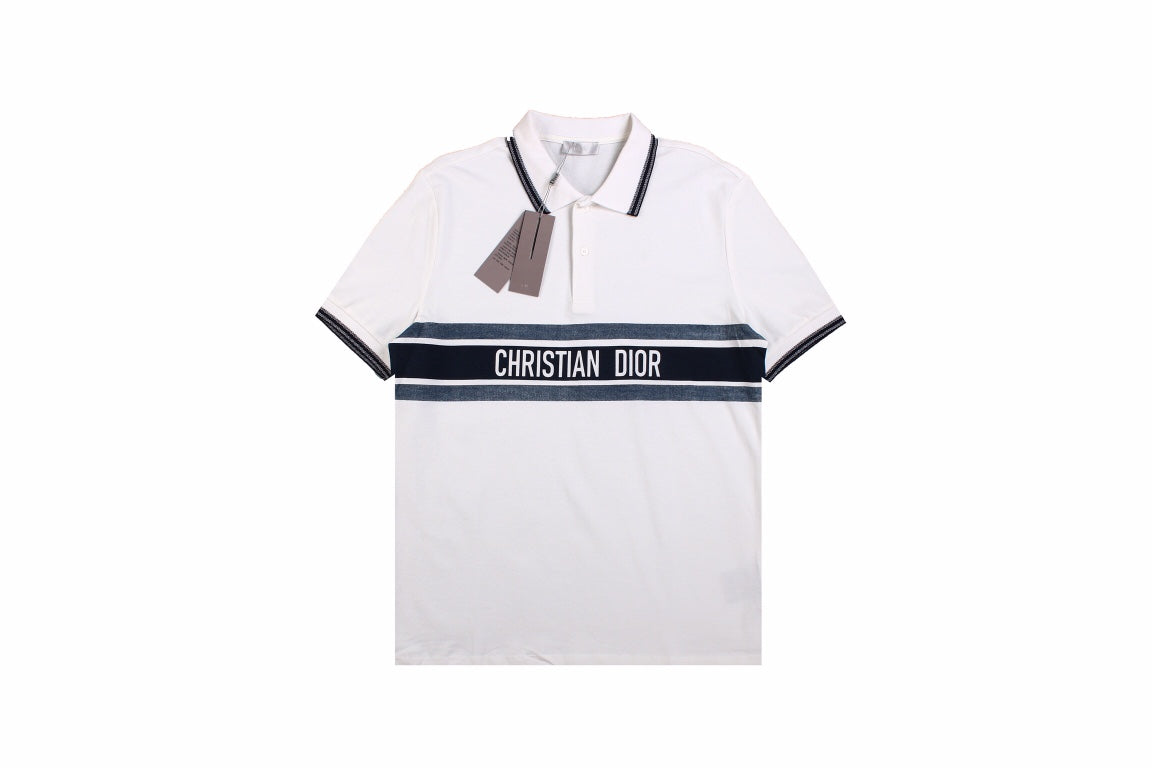 ch**an D*or "striped logo" polo shirt