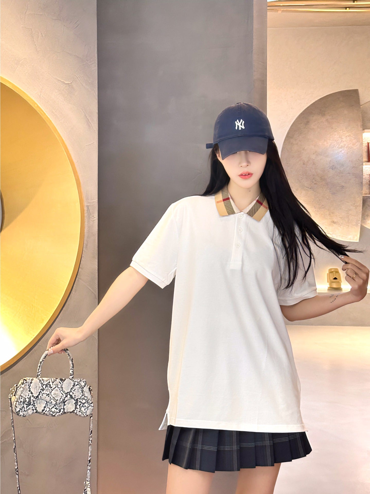 B**rry check collar polo - white
