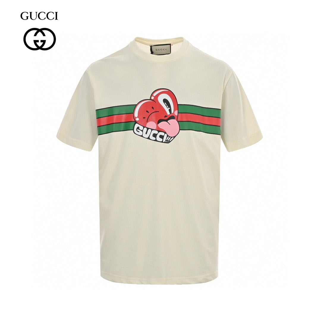 G*u*i cream t-shirt with heart graphic