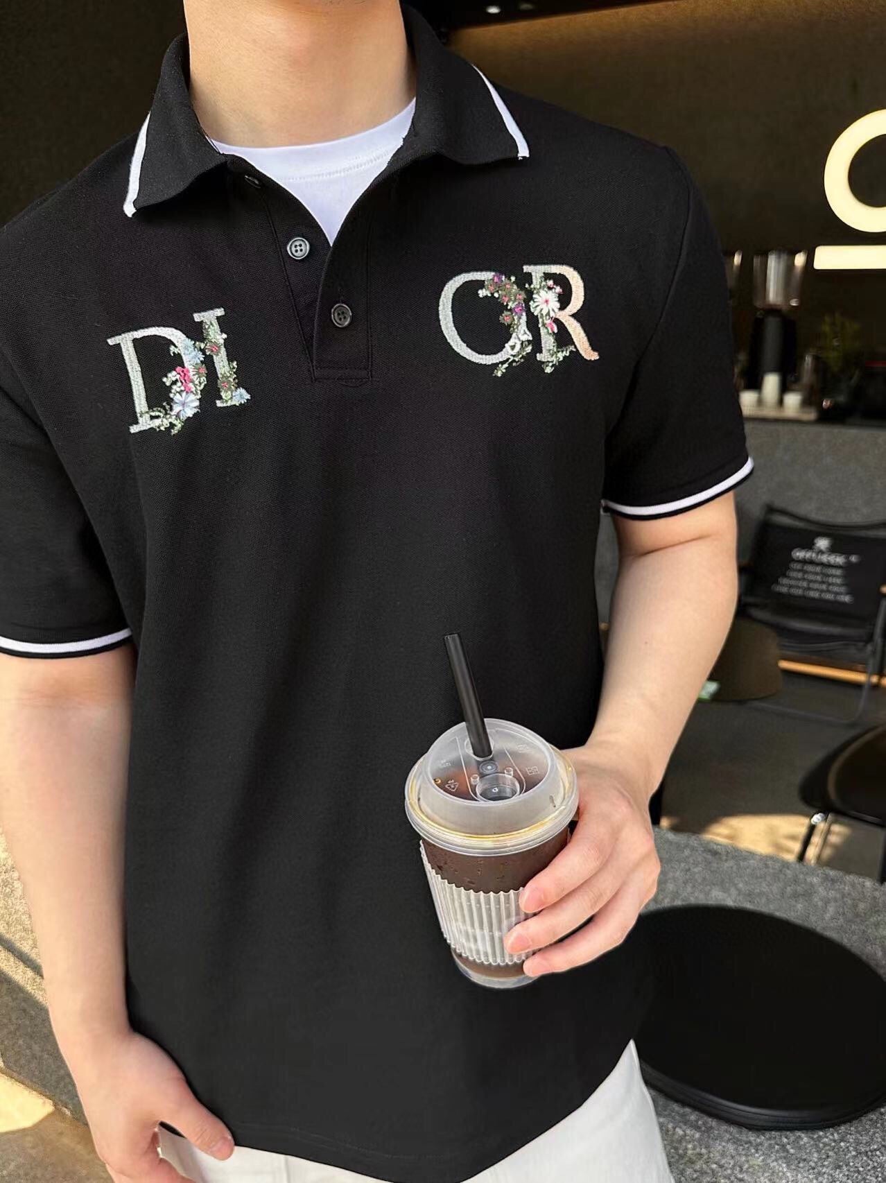D*or polo shirt with floral logo design