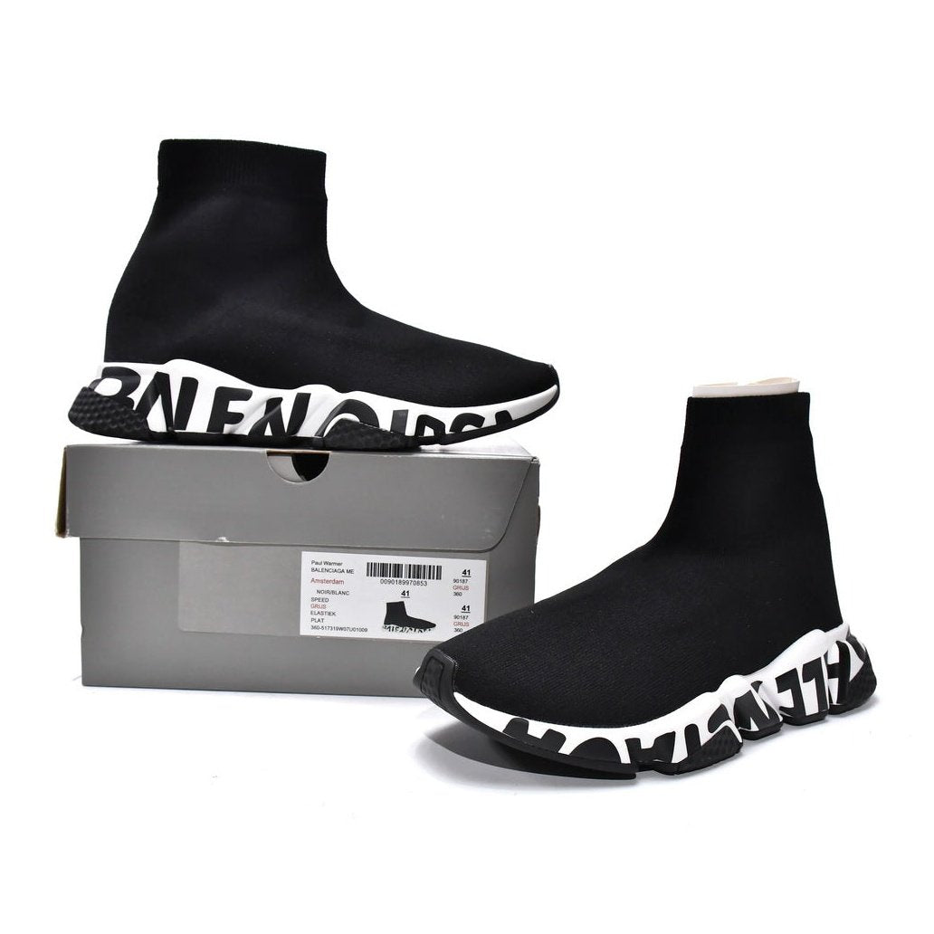 Ba*len*cia*ga speed graffiti trainer x black white