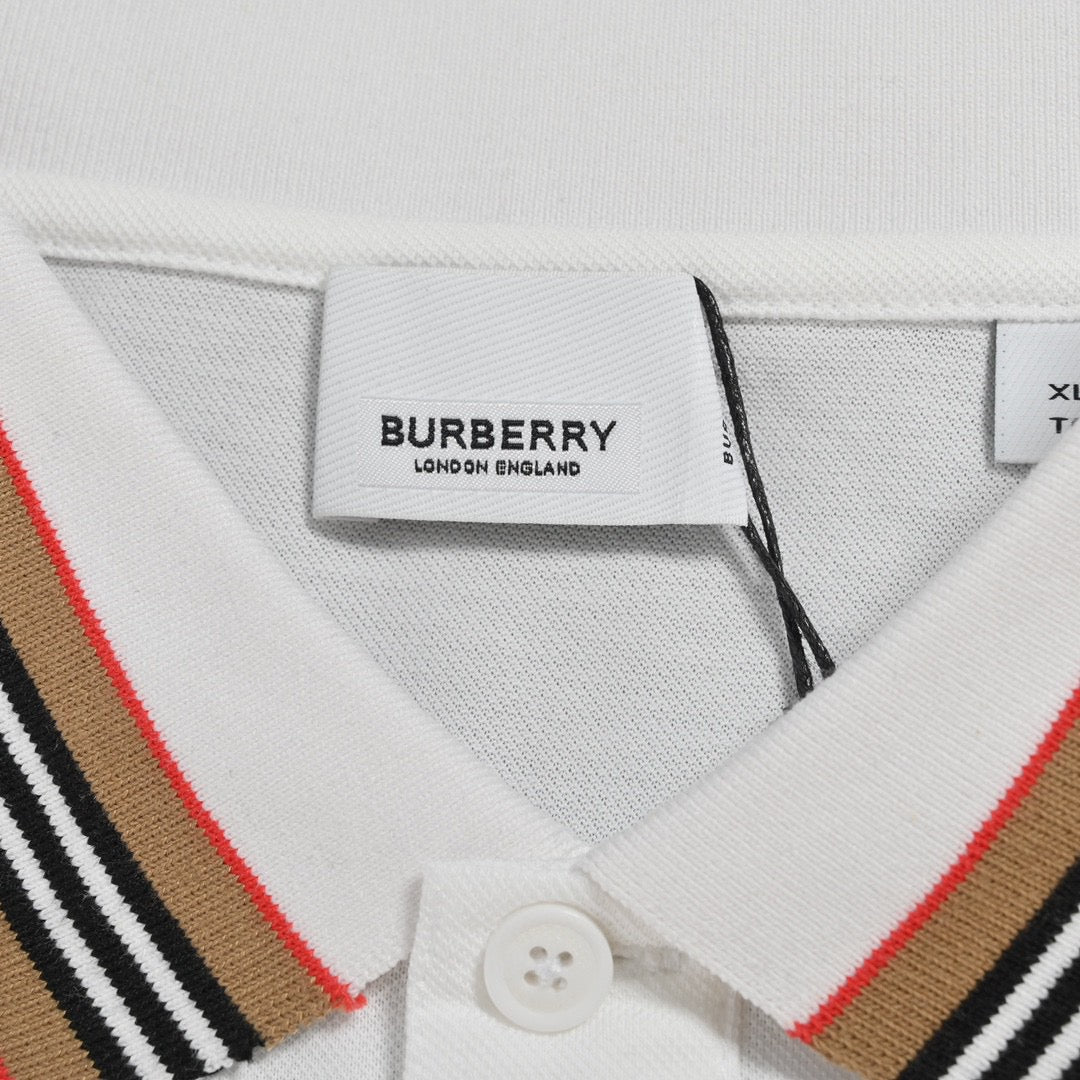 B**rry striped collar white polo shirt