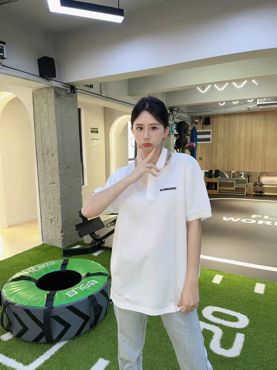 B**rry striped collar white polo shirt