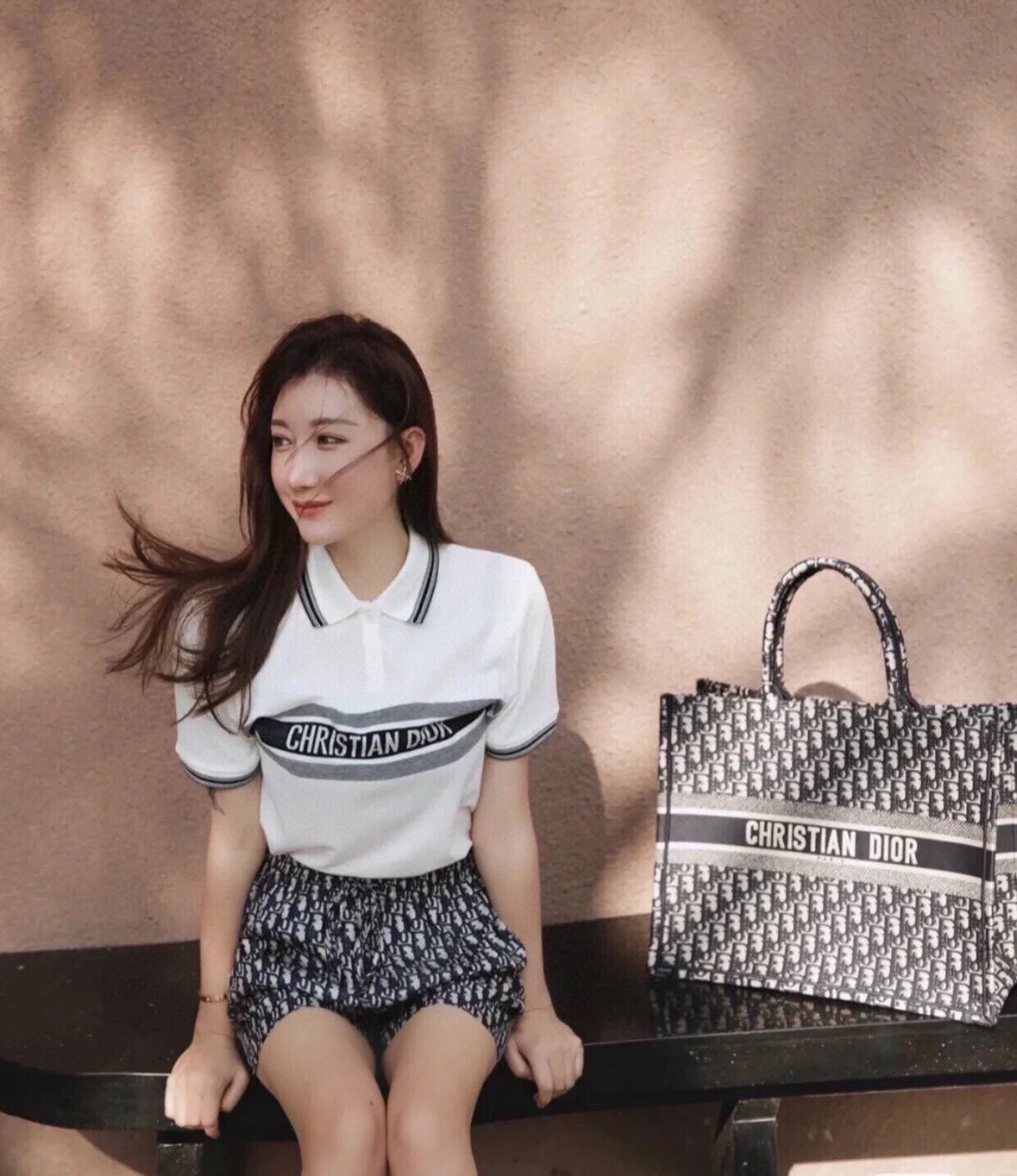 ch**an D*or "striped logo" polo shirt