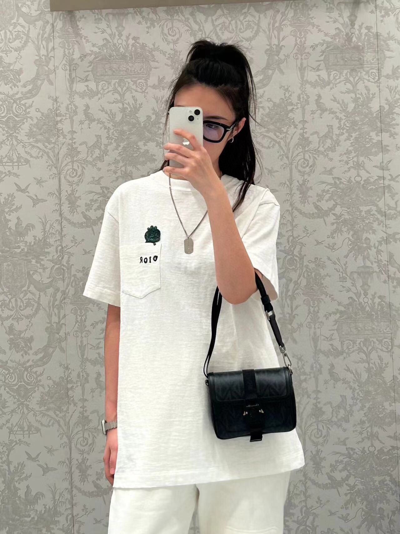 D*or embroidered lizard t-shirt - white