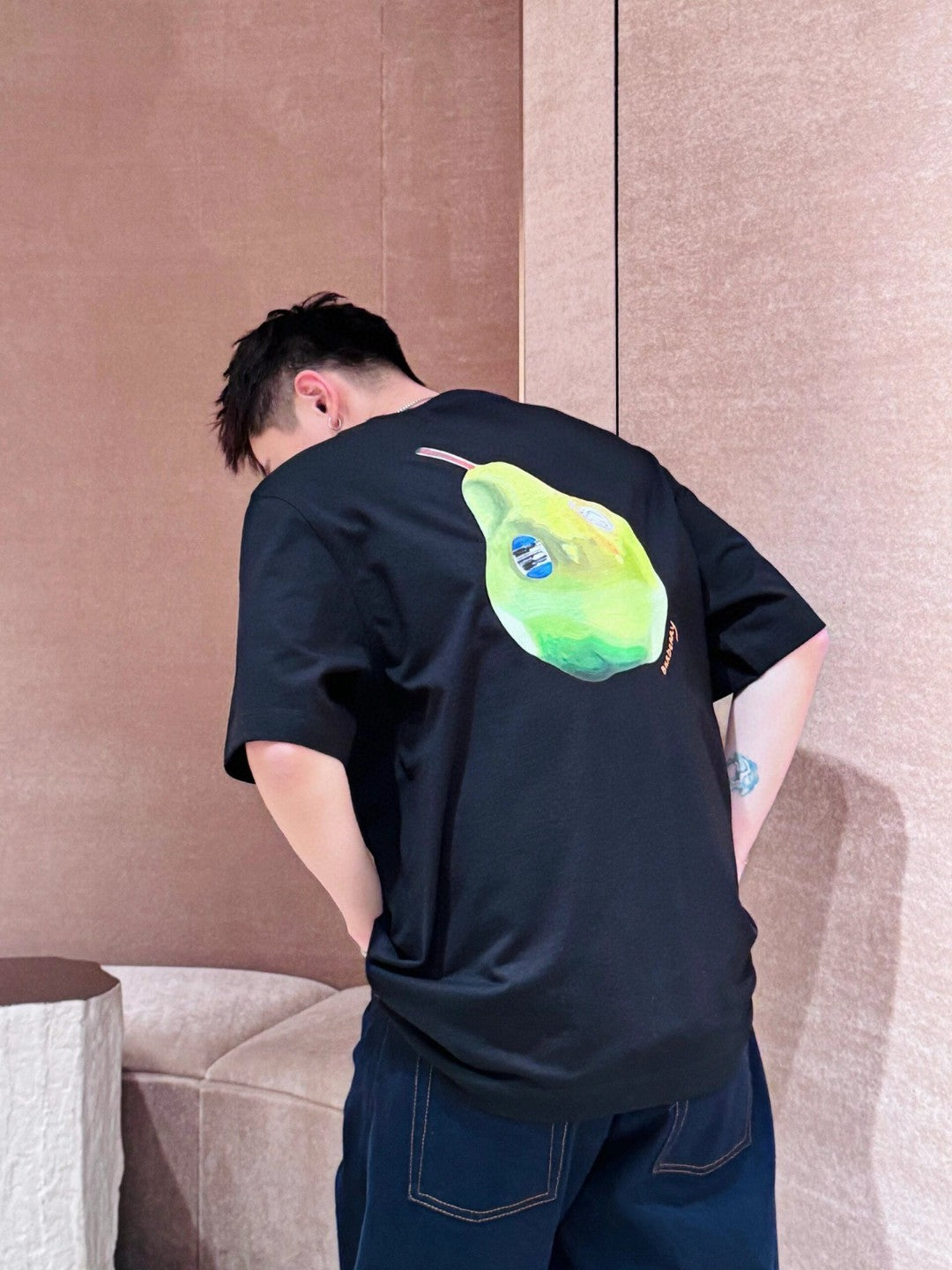 B**rry black t-shirt with pear graphic