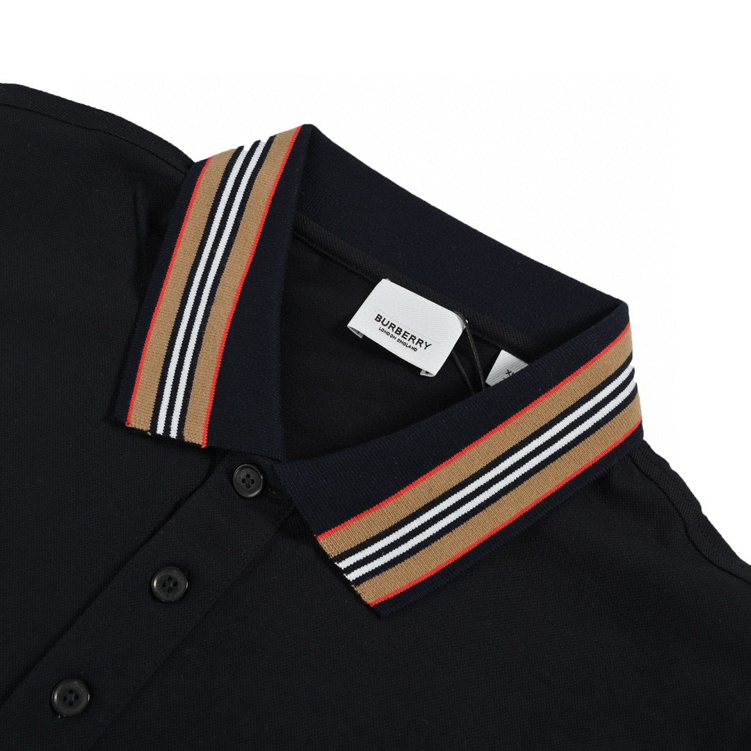 B**rry striped collar black polo shirt
