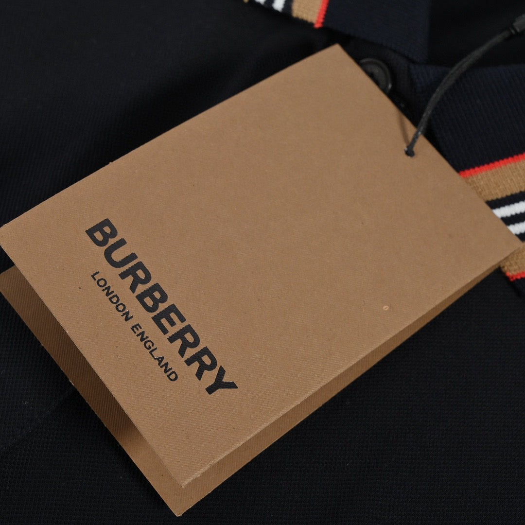 B**rry striped collar black polo shirt